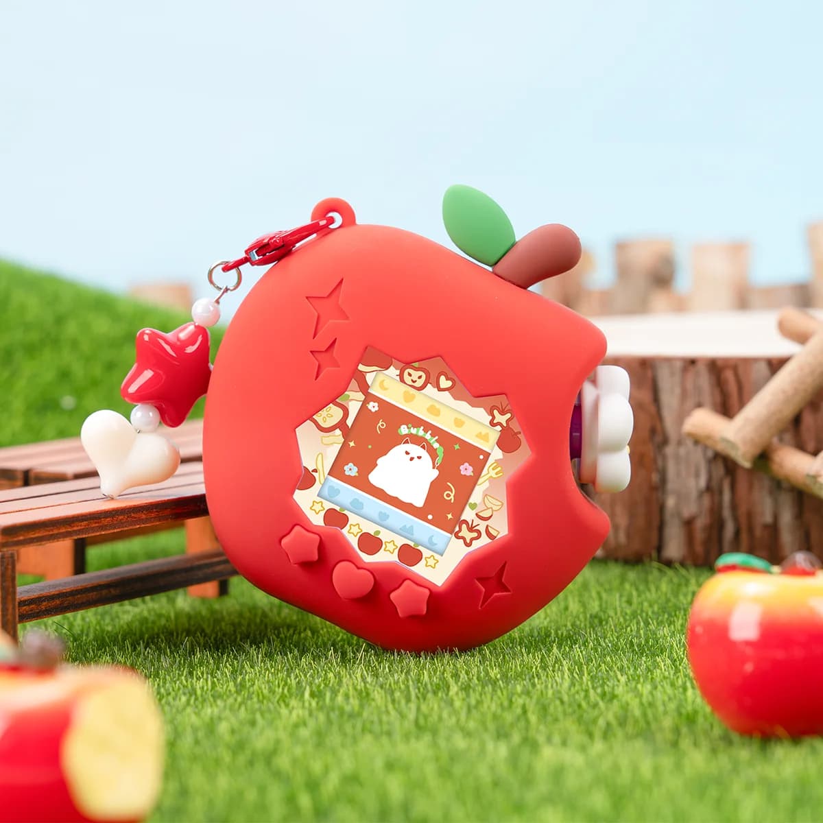 Red Pink Green Apple Cute Decorative Cover Knob Cover with Panel Paper For Tamagotchi Paradise Silicone Protective Cover