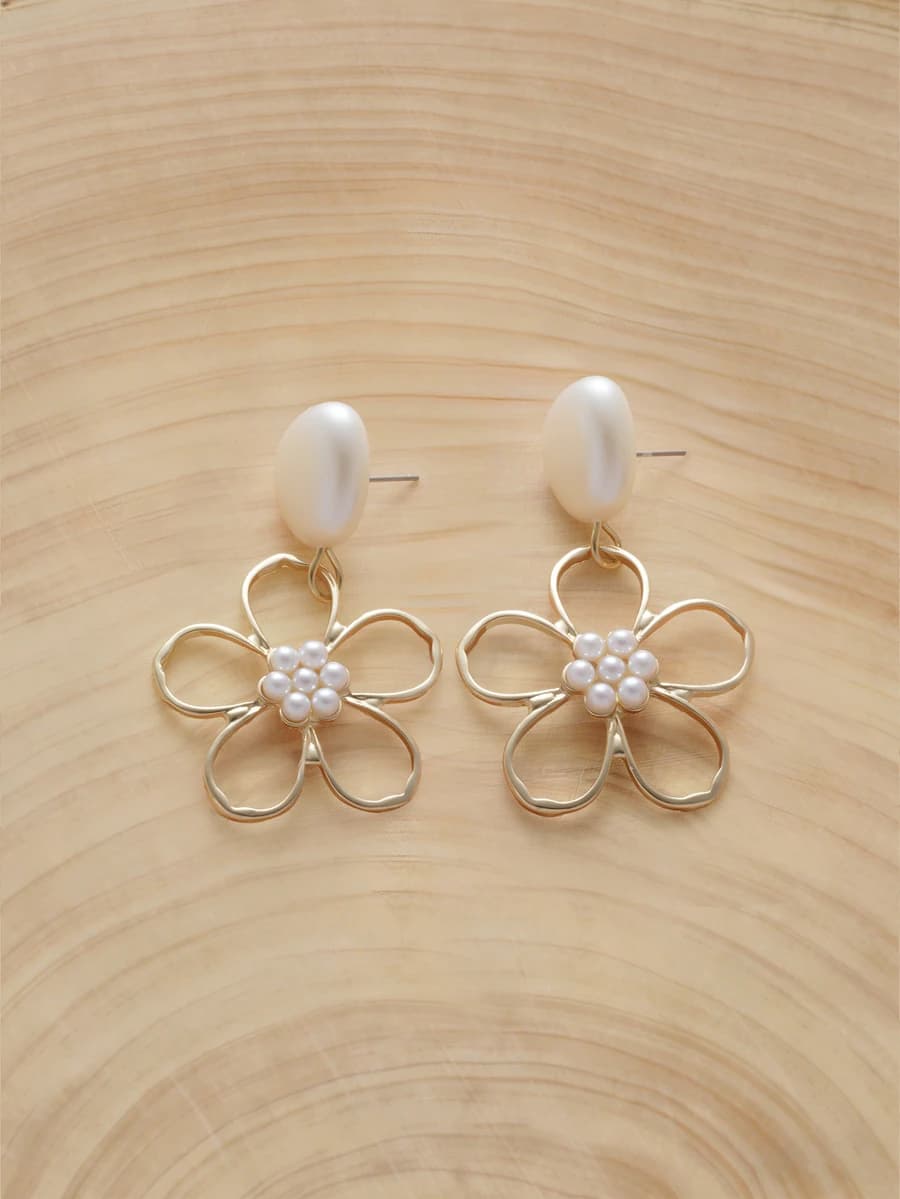 2pcs faux pearl floral drop earrings for Valentine’s day