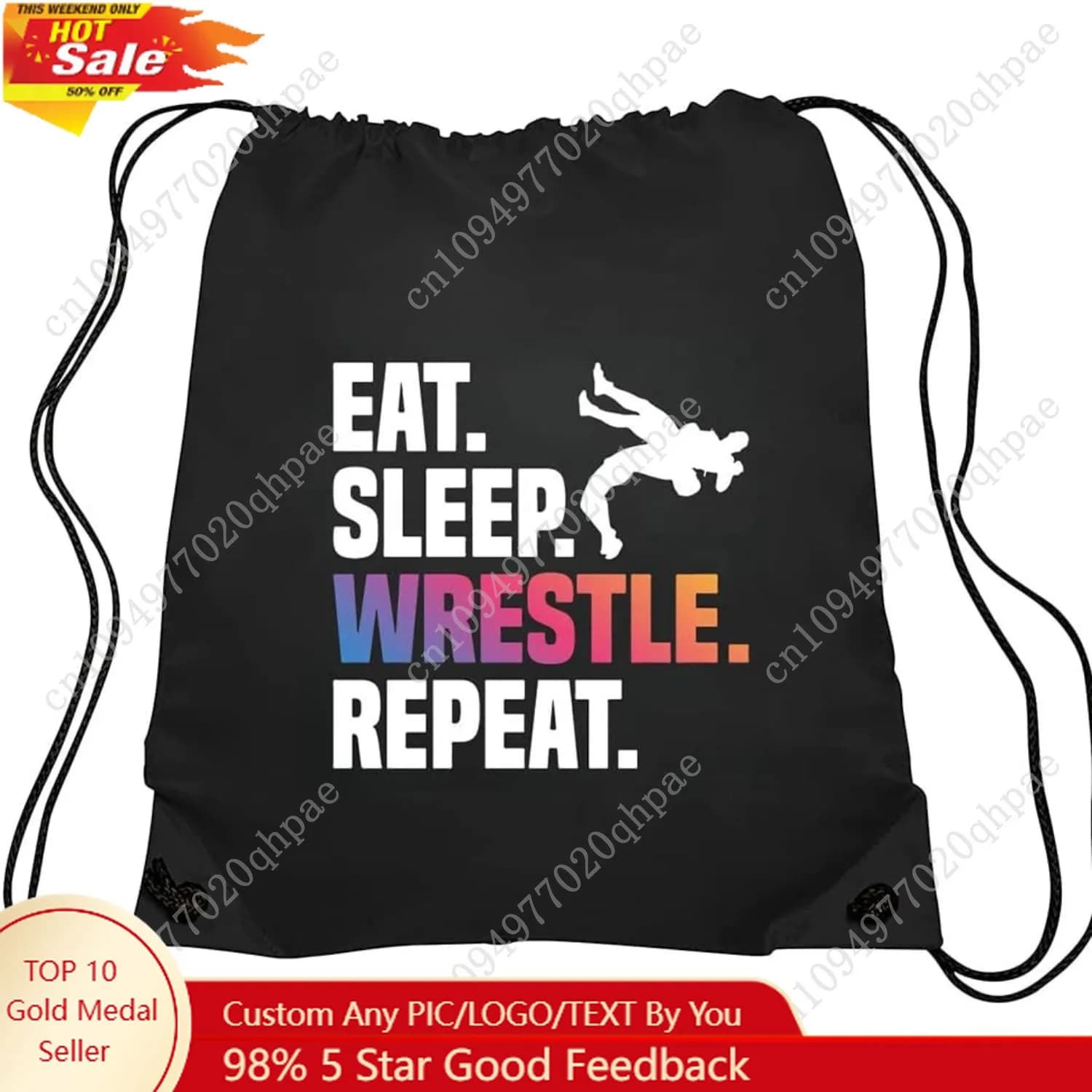 Zaino Haizct Eat Sleep Wrestle Repeat, regali per gli appassionati di Wrestle, regalo per lottatore, borsa zaino unisex con coulisse per lo shopping in palestra