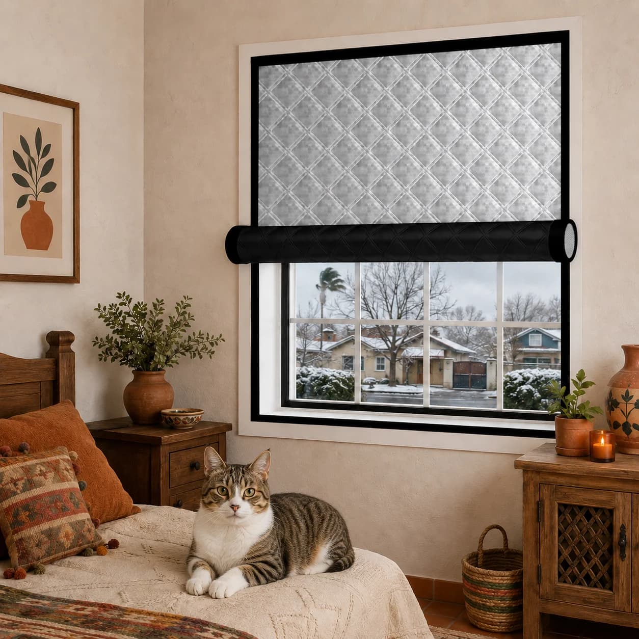 3-Layer Thermal Insulated Window Cover, Blackout Curtain for Winter Cold Protection, Waterproof, Adhesive Hook and Loop