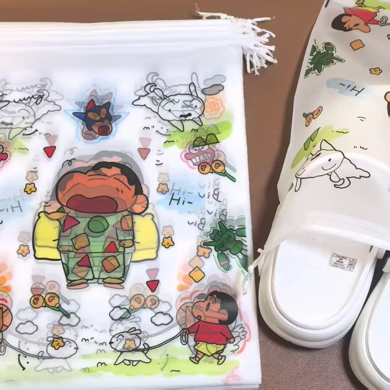 10 Pcs Crayon Shin-chan Shoe Bag Dustproof Waterproof Portable Gathered Opening Drawstring Shoe Cover Mold-proof Shoe Cover New