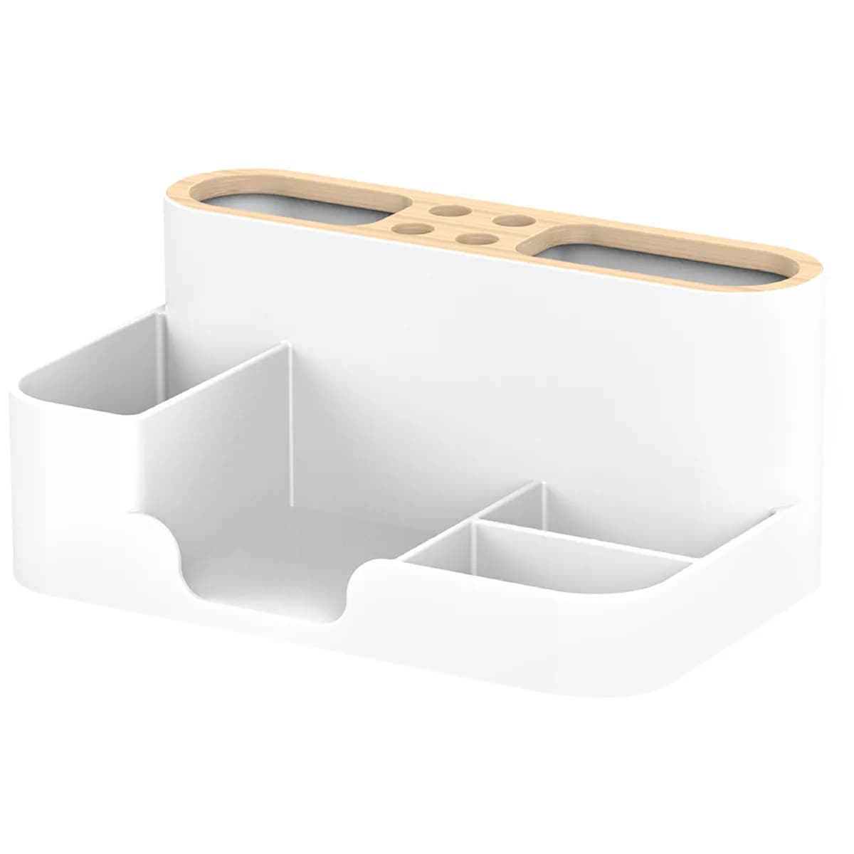 Portapenne con scomparti in resina ABS e legno, leggero e portatile, organizer da scrivania per casa, ufficio e studio.