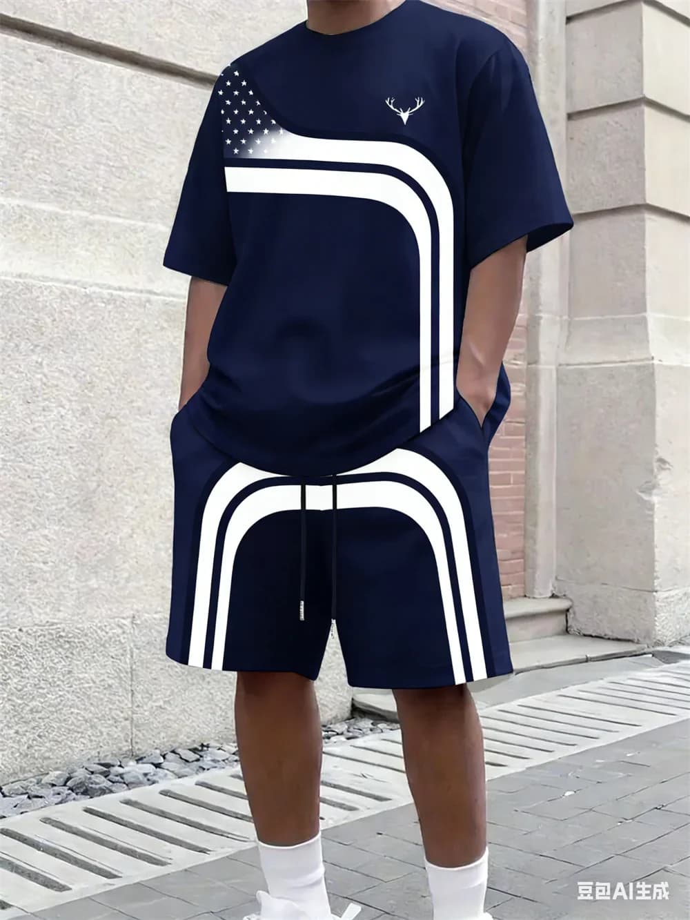 Set Estivo da Uomo alla Moda con T-shirt a Righe e Pantaloncini, Comodo e Traspirante, Abbigliamento Casual per Esterni