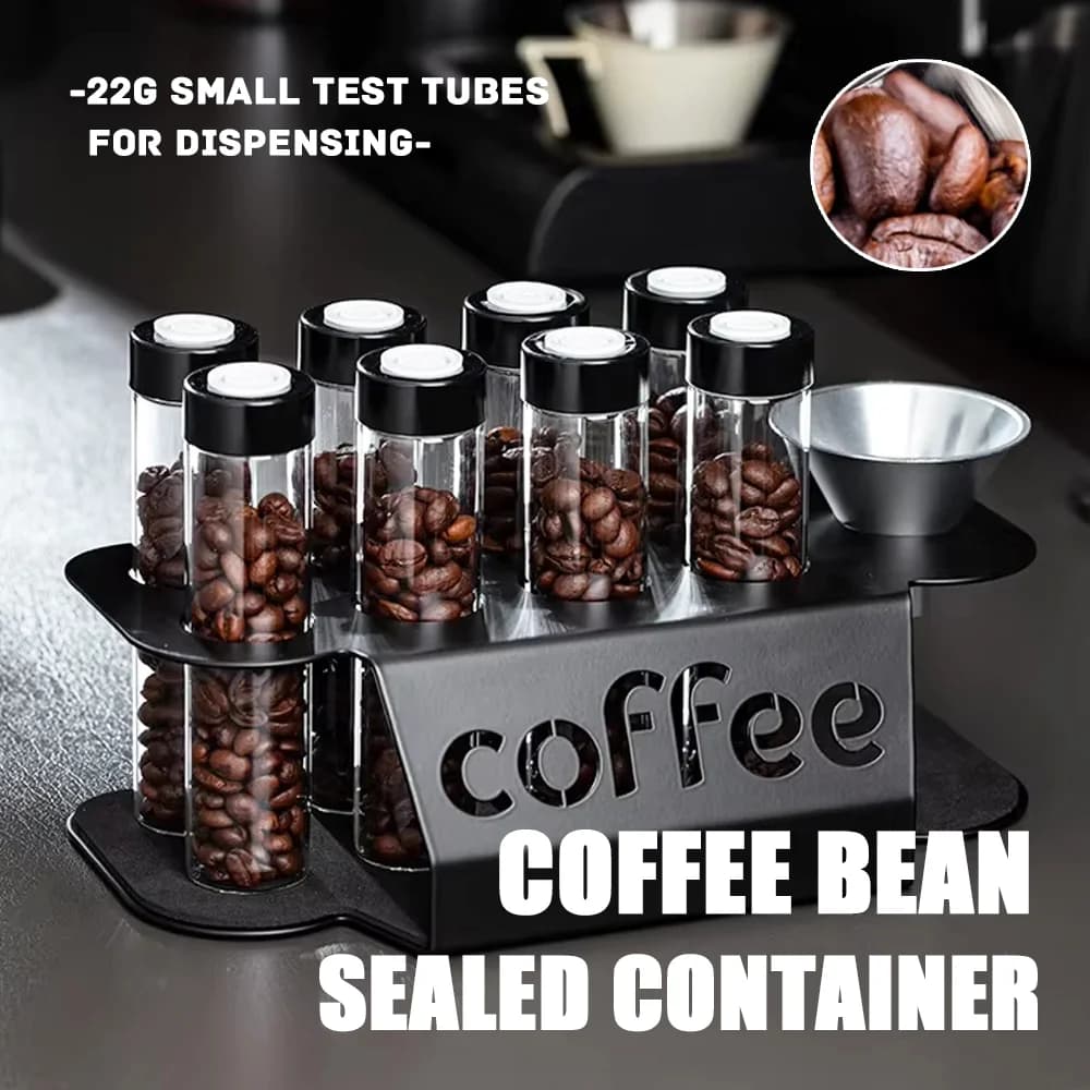 Coffee Beans Container Tube Display with Single Dose Tea Exhaust Valve, 22G Coffee Beans Sub-bottling Tube Storage Rack Set