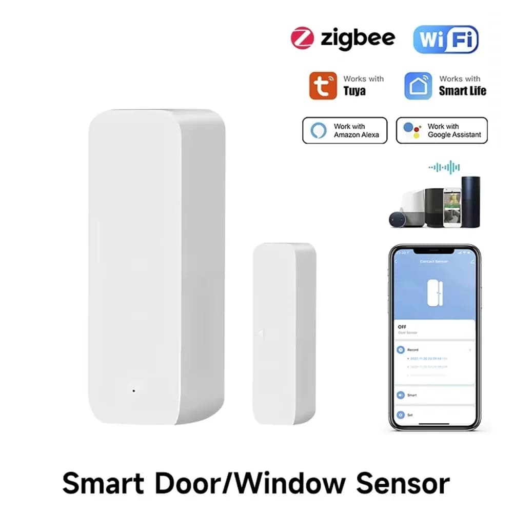 Tuya Zigbee/WiFi Sensore magnetico per porte e finestre Rilevatore di allarme aperto e chiuso APP Smart Life Funziona con Alexa Google Home Hai bisogno di gateway