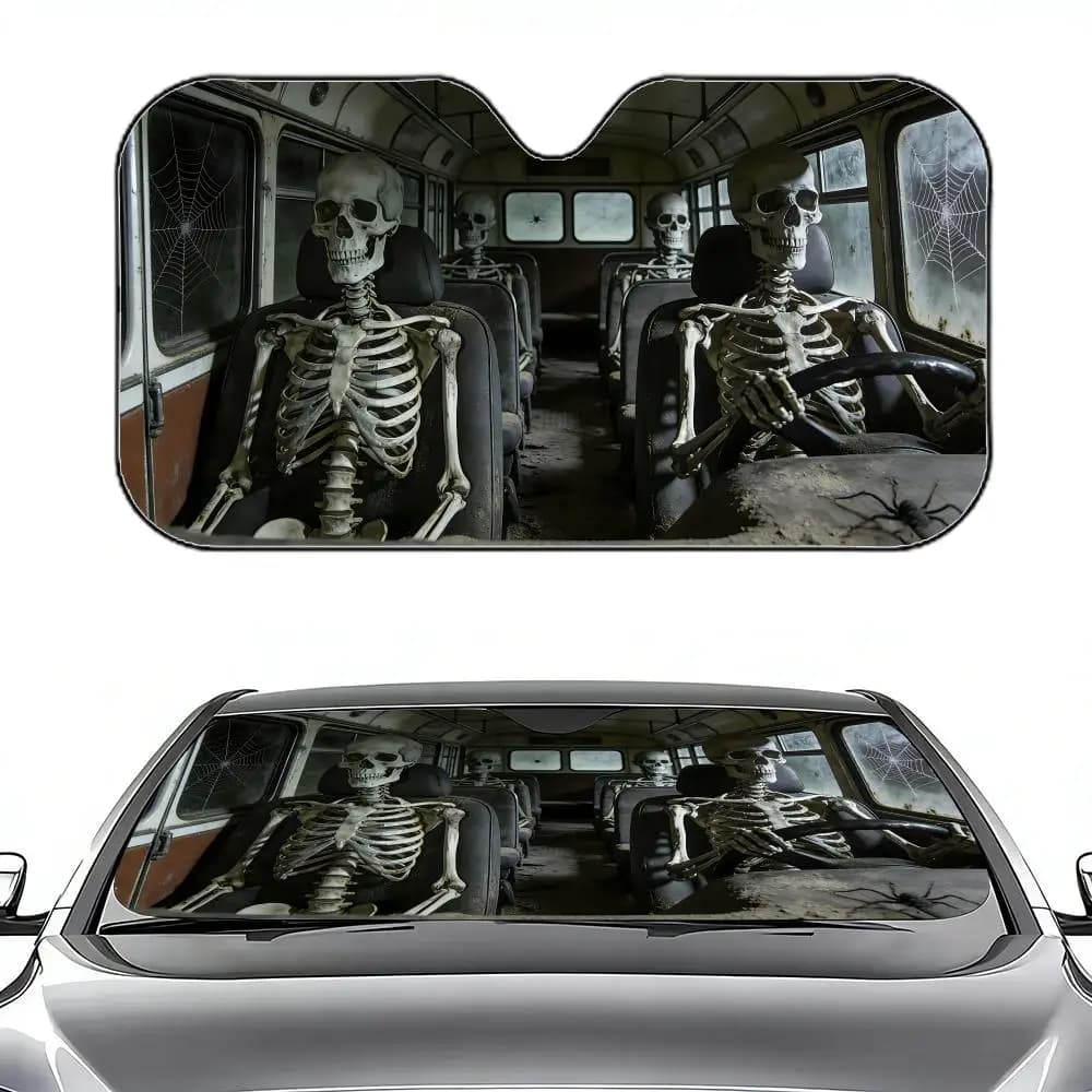 Parasole Divertente per Auto con Ossa Umane, Parasole Retrattile per Auto, Protezione UV per Parabrezza Auto, Copertura Finestrino