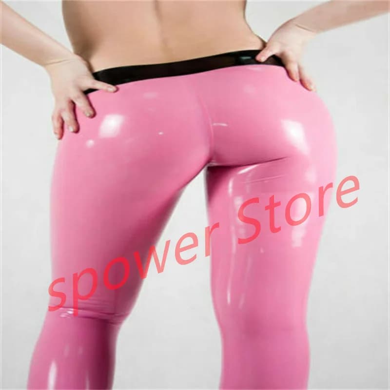 Pantaloni in lattice a vita alta da donna Pantaloni sexy Collant in lattice elasticizzato Legging rosa con costumi cosplay personalizzati neri