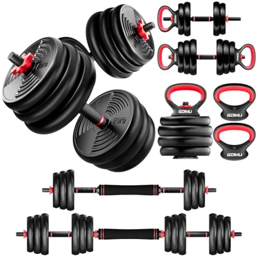 Home gym adjustable dumbbells set: 32/54/76/94LBS, steel construction, black finish, 4-in-1 versatility as barbell, kettlebell,