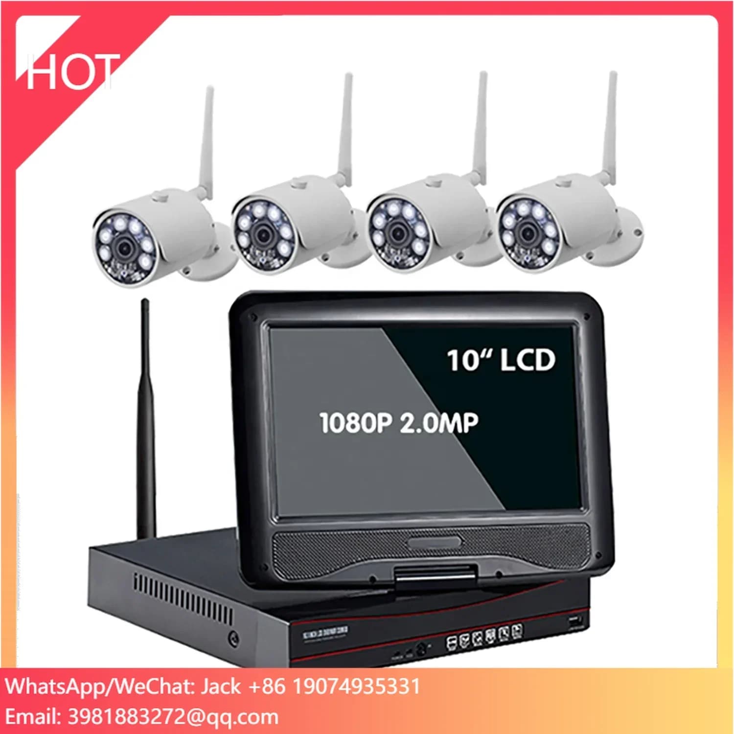 Kit CCTV tutto in uno a 4 canali Set telecamera wireless NVR Sicurezza Wifi a infrarossi IP66 2MP 4CH 1080P NVR Sistemi di sorveglianza CCTV