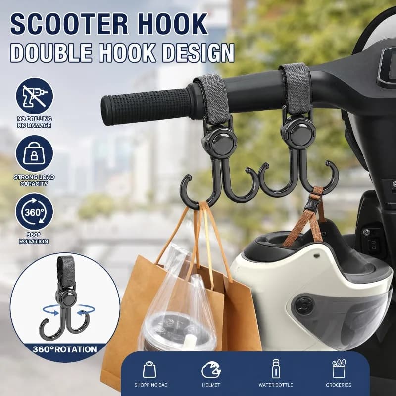 No Drill PU Leather Stroller Hook 360 Rotatable Pram Hook for Electric Bike Motorcycle Helmet Grocery