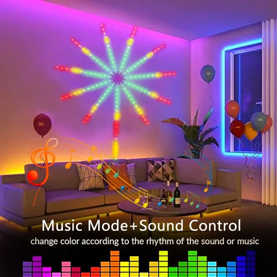 Strisce luminose a LED per fuochi d'artificio RGB Bluetooth APP Controllo Striscia al neon USB 5V Luce per atmosfera intelligente Sincronizzazione della luce Decorazione della stanza della musica