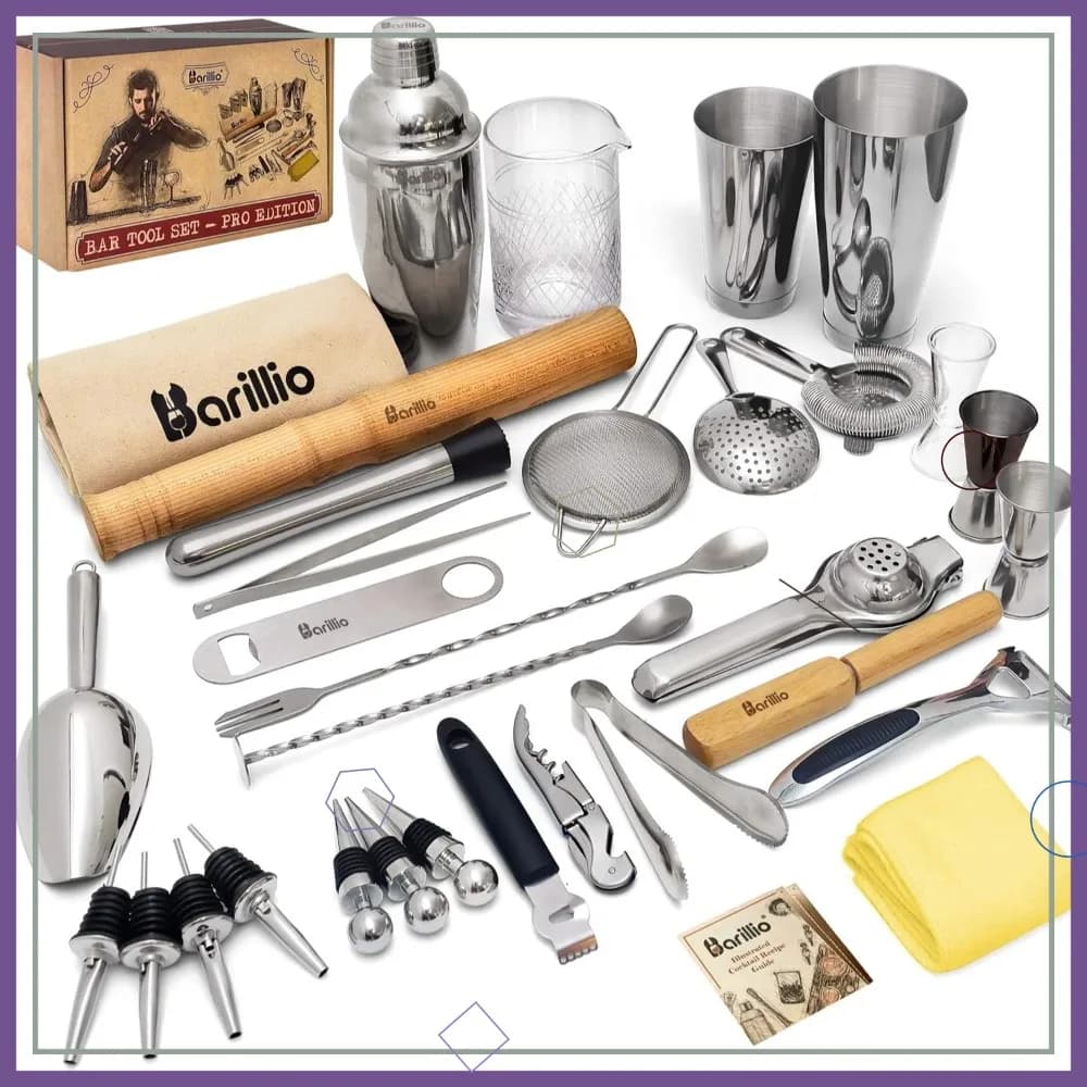 Set Professionale da 32 Pezzi per Cocktail in Acciaio Inossidabile con Shaker Boston, Mixer e Muddler per Accessori Bar Domestico