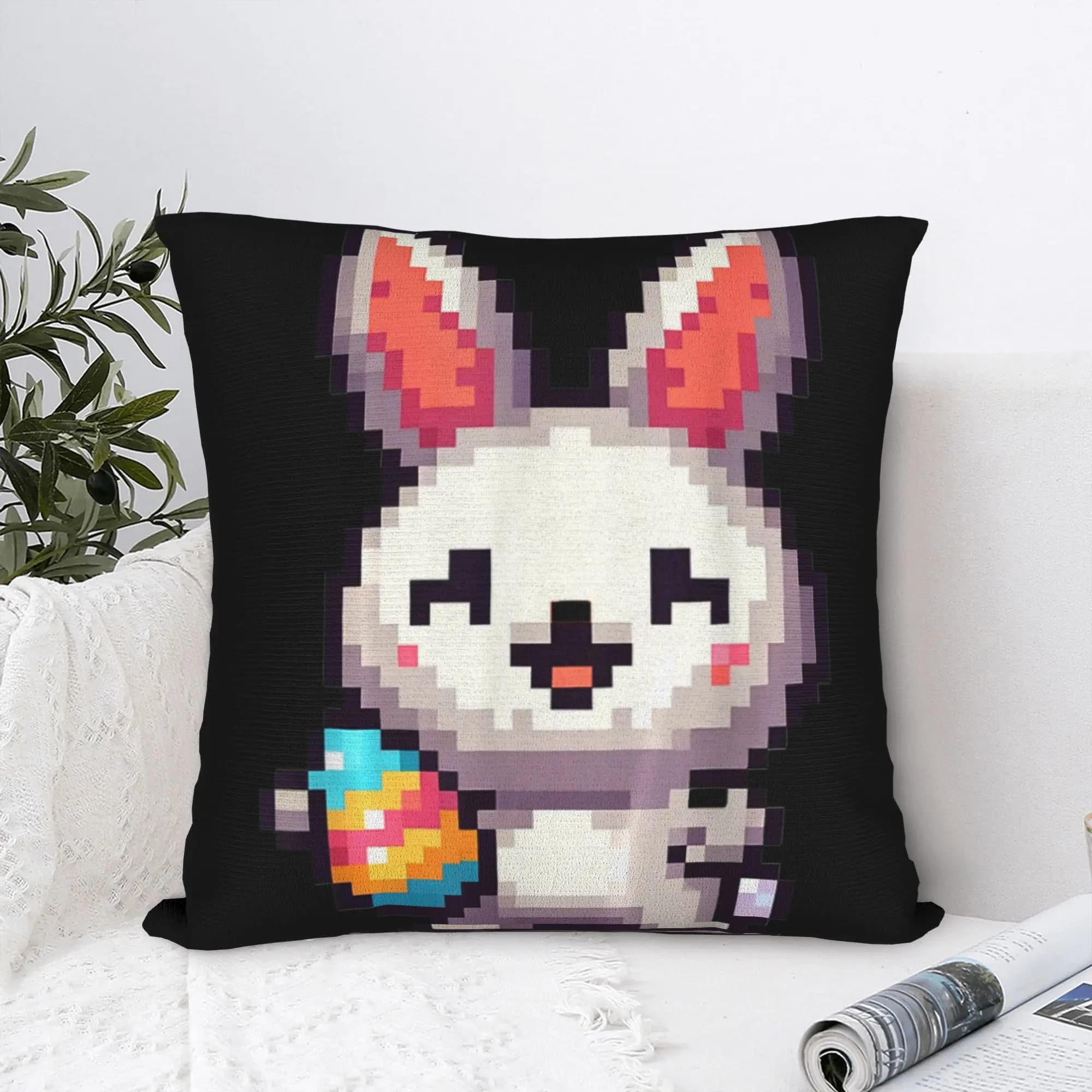 Fodera per cuscino a forma di uovo di coniglio per gaming Pixel di Pasqua, comoda fodera per cuscino, federa alla moda per sedia da soggiorno