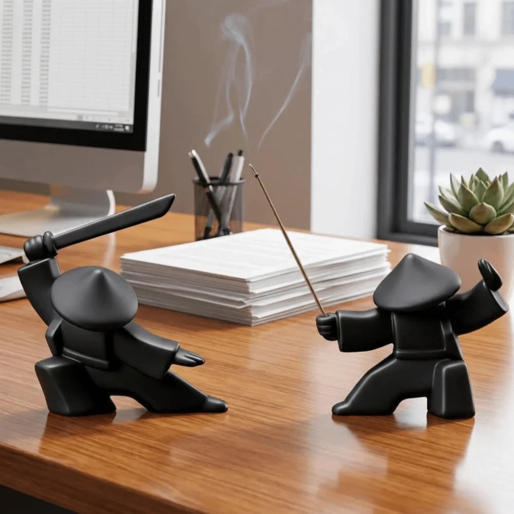 2 Pezzi Porta Incenso Samurai Stampato in 3D, Bruciatore di Incenso Unico in Plastica, Figurina Samurai, Bruciatore di Incenso per Atmosfera Zen