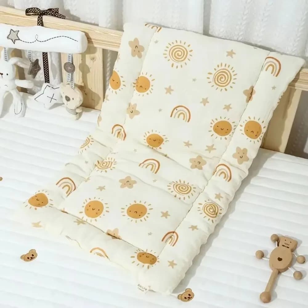Comodo Cuscino per Passeggino a Forma di Coniglio e Arcobaleno, Materassino in Cotone con Fiori per Seggiolino Bambini
