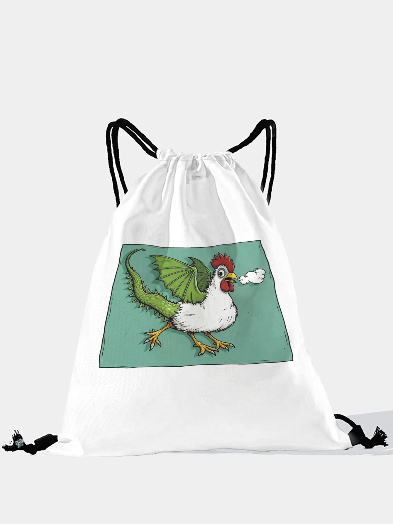 Zaino con coulisse con stampa Fantasy Dragon Chicken, borsa sportiva leggera per palestra, yoga, viaggi, scuola, shopping e uso quotidiano
