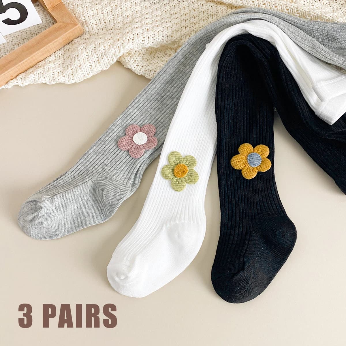 3 paia di collant per bambina, collant per bambini, leggings per bambina, collant con motivo floreale a righe per primavera e autunno, abbigliamento per l'outdoor, T