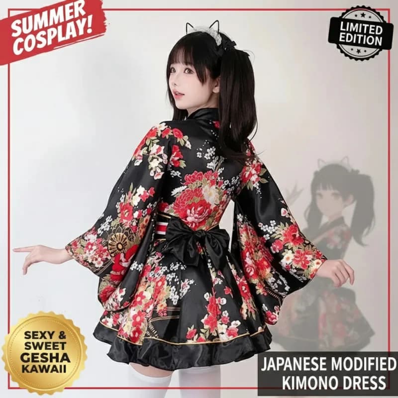 ☆YunCos Women Japanese Kimono Dress Bathrobe Cosplay Costume Sexy Sweet Geisha Kawaii Summer Halloween☆