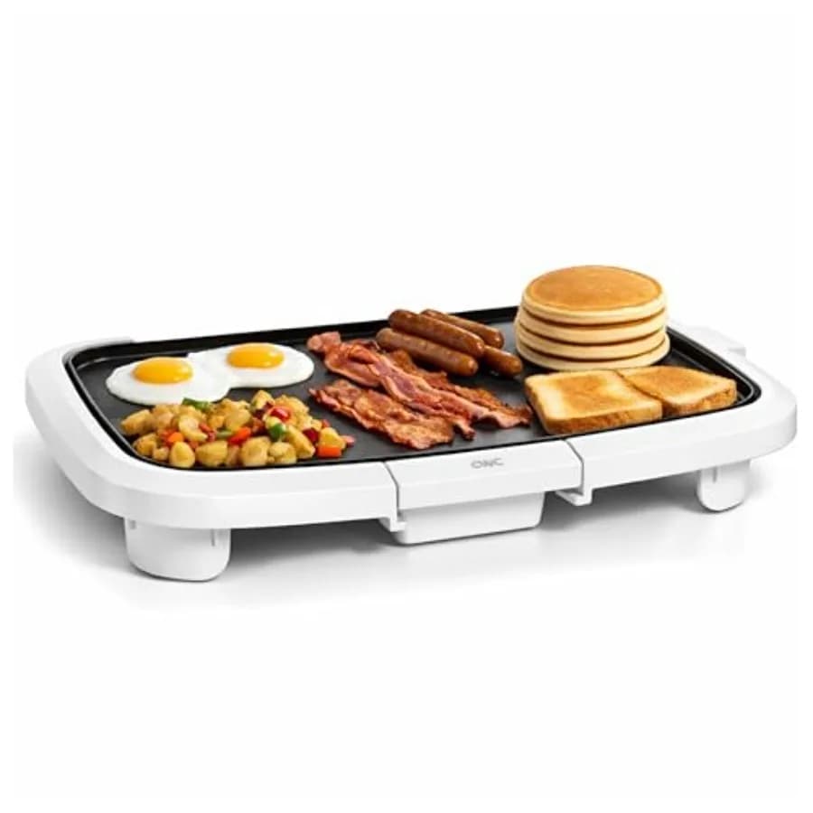 Piastra Elettrica 1200W con Superficie Antiaderente per Pancake, Hamburger, Uova e Altro, Controllo della Temperatura Rimovibile, Vassoio Raccogligocce Estraibile 10