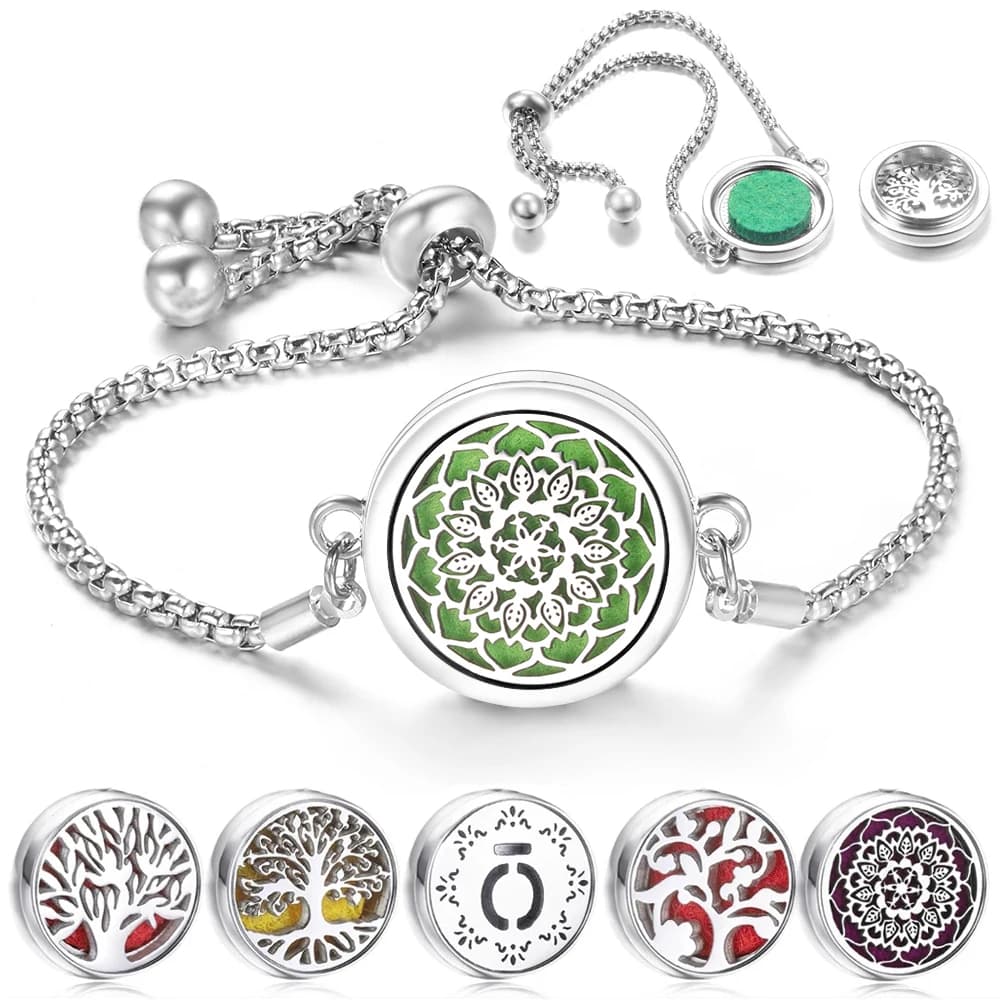Aromatherapy Bracelet with Fashionable Stainless Steel Floral Pattern, Essential Oil Diffuser, Scent Medals, Women's Pendant Bracelet