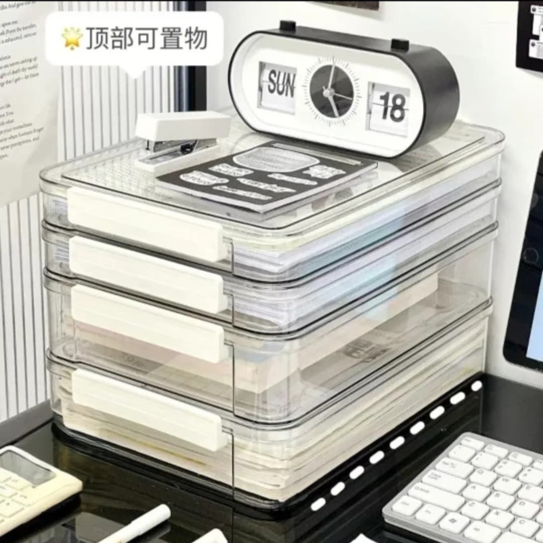 Scatola portaoggetti trasparente per file da tavolo con coperchio Custodia per organizer per documenti Contenitore per carta da scrivania Forniture per ufficio scolastico di cancelleria