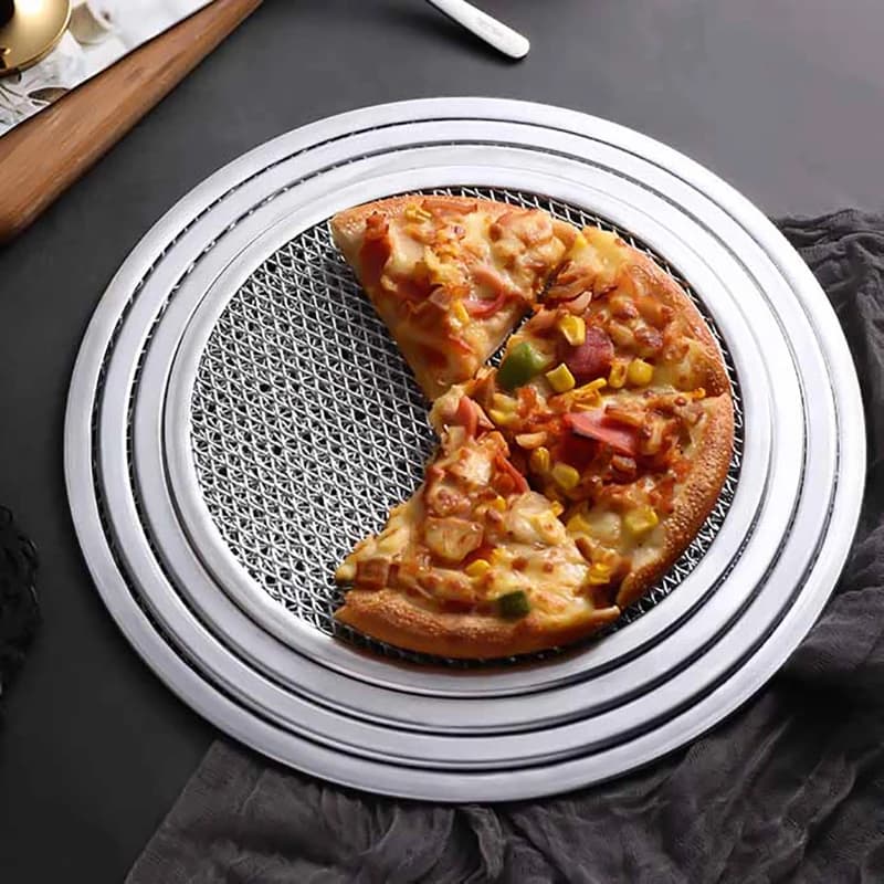 ●8-13Inch Reusable Non Stick Pizza Screen Pan Seamless Aluminum Alloy Net Bakeware Kitchen Tools Pancake Pizza Pastry Tray