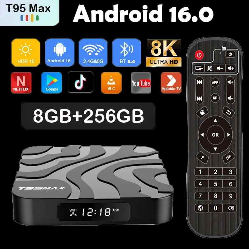 Android TV box 16 T95Max 8GB+256GB Allwinner H618 with Google Assistant, Bluetooth 5.4, Ultra Fast Multimedia Reader