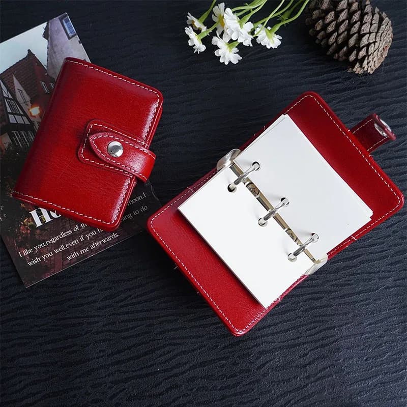 nuovo arriva A9 in vera pelle mini rosso nero planner 3 fori mini anelli notebook organizzatore diario diario
