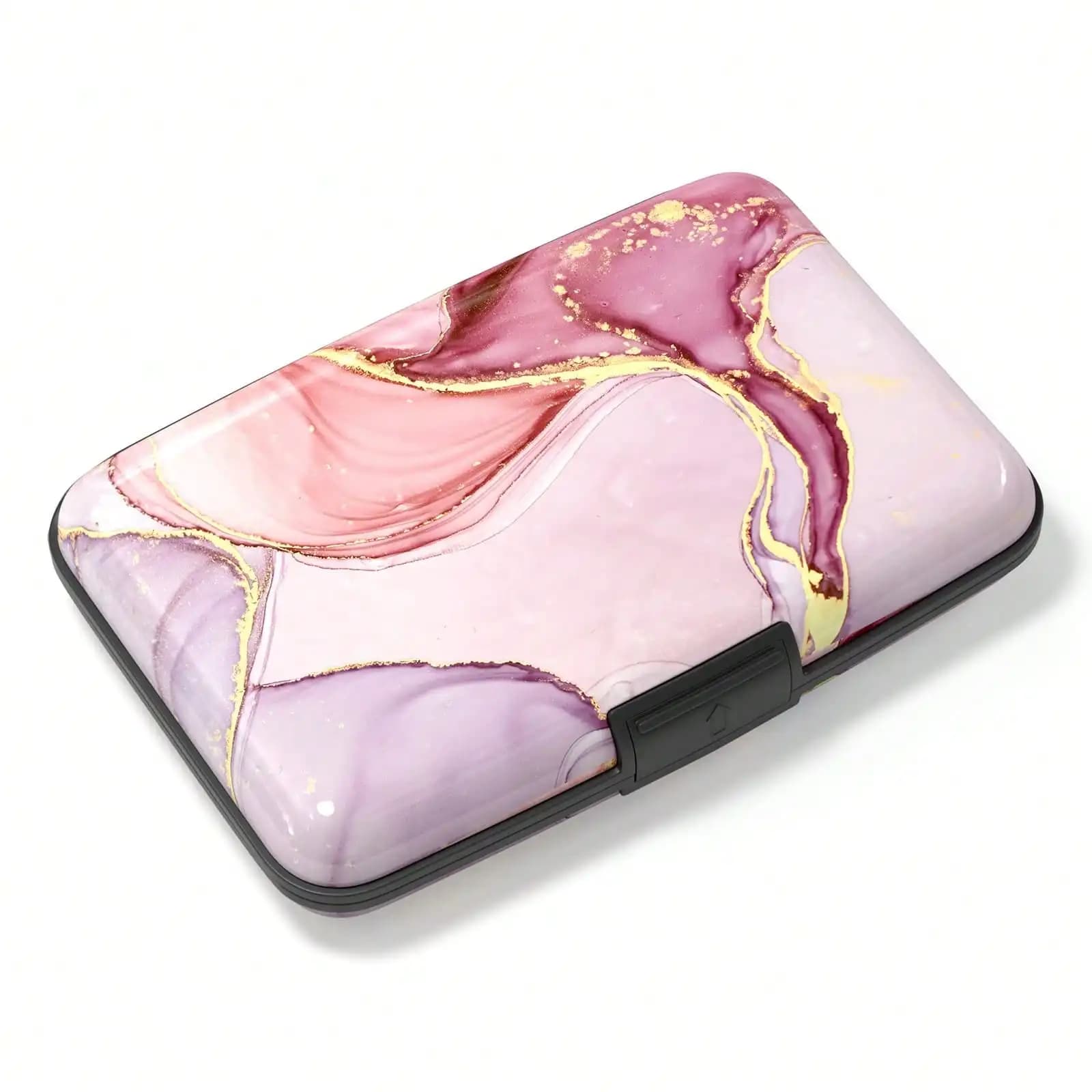 Portafoglio in alluminio ultrasottile con blocco RFID, custodia rigida in metallo, colore rosa marmo, ideale per carte di credito e biglietti da visita, da donna e da uomo