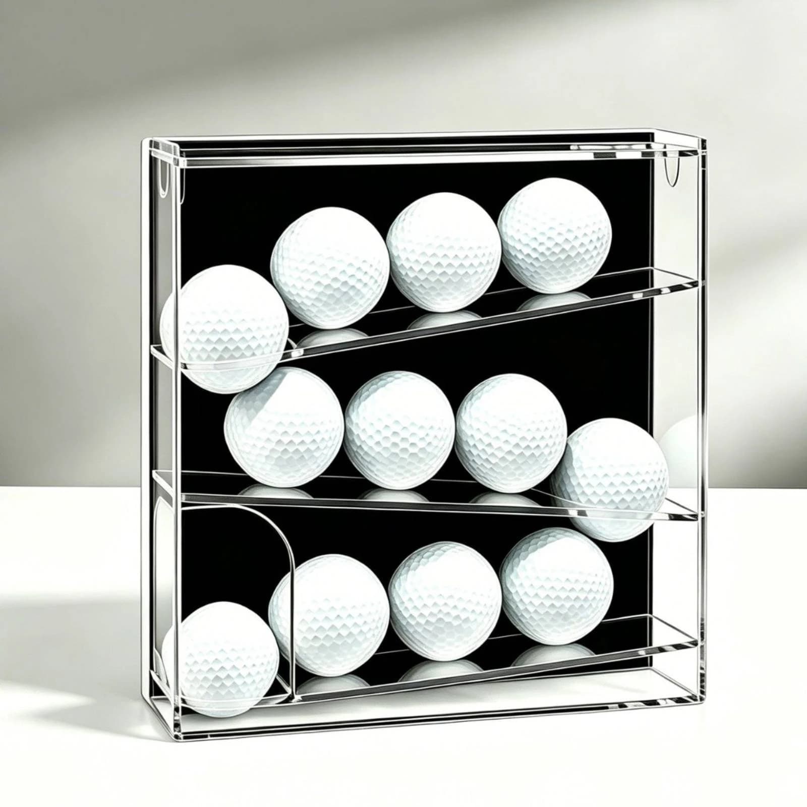 Display Box with Slanted Tracks Acrylic Golf Ball Display Box Golf Ball Holder Clear Sturdy for Golfers, Game Room, Pro Shop
