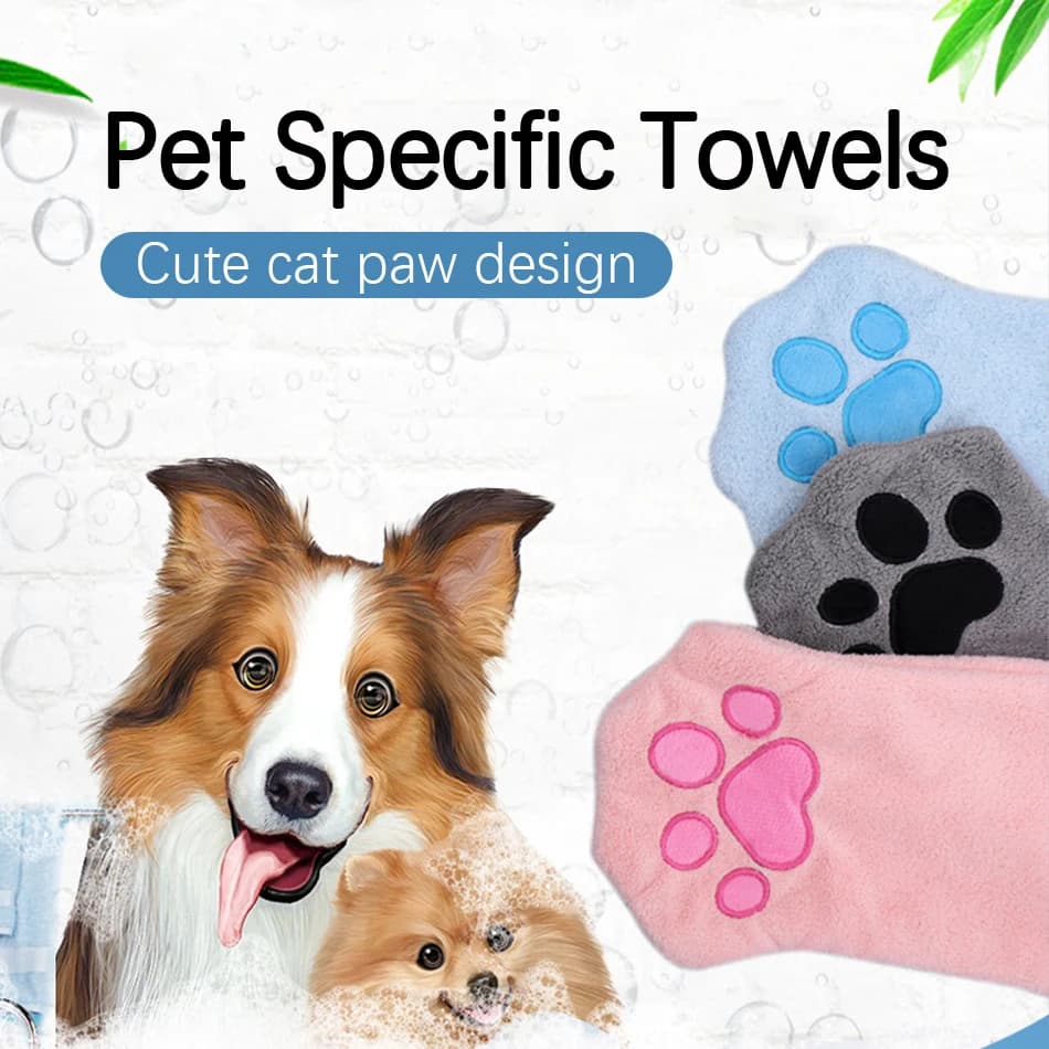 Guanti per il bagno dei cani ad asciugatura rapida, guanti per la toelettatura degli animali domestici, multicolori, morbidi e assorbenti, con stampa a zampa, per cani e gatti, accessori essenziali per il bagno e l'asciugatura.