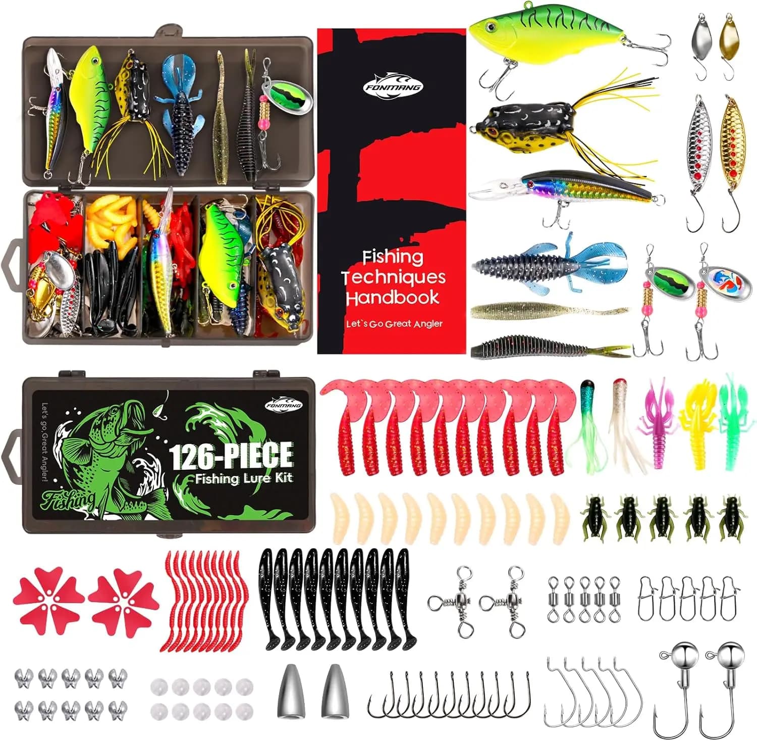 Kit di esche da pesca con scatola porta attrezzi - 126 pezzi per persico, trota, luccio