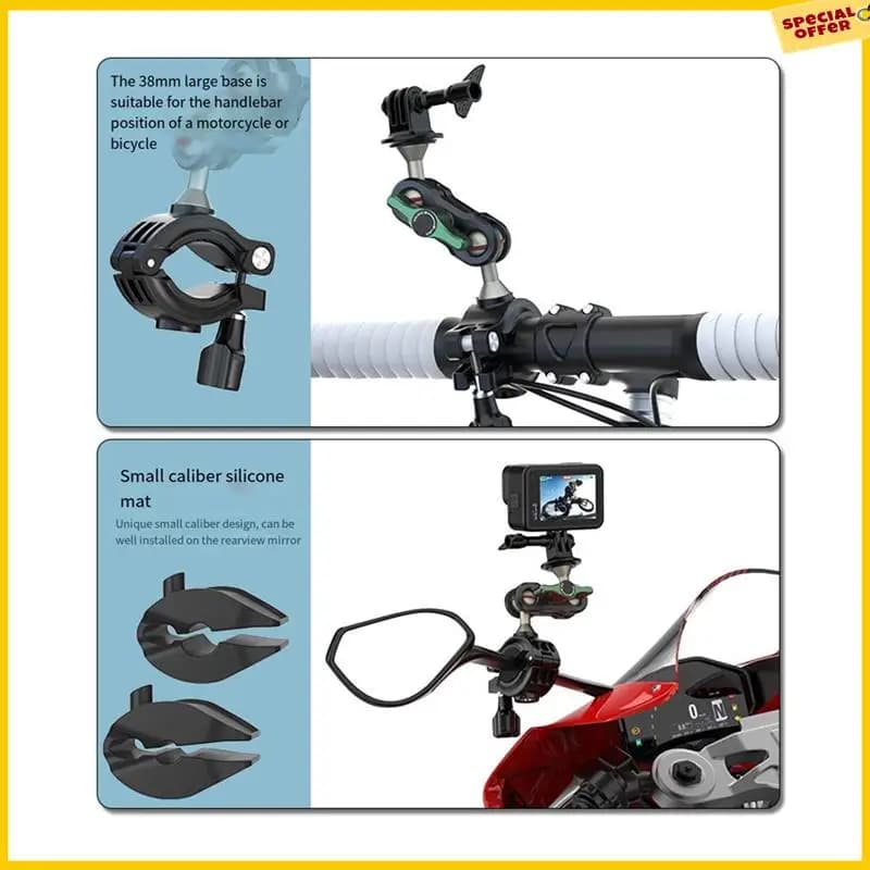 A25P Bike Brace for Motorcycle Double Ball Head Magic Arm for Accessories for Spare Parts for Action Camera Gopro 12