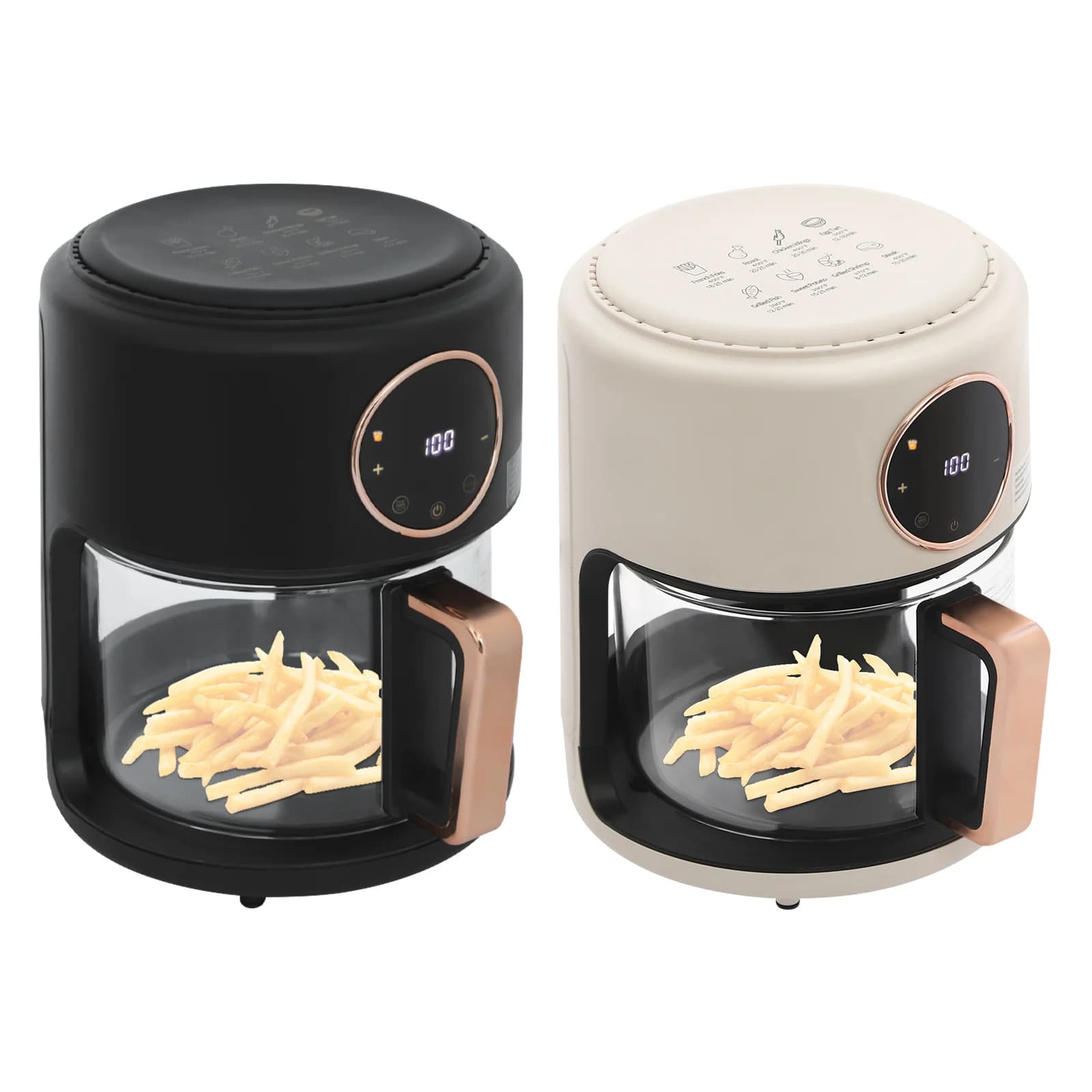 Friggitrice ad aria da 3,81 Qt Friggitrice ad aria in vetro da 1200 W 360 ° Friggitrice airy visualizzabile con intervallo di temperatura touchscreen 80 ℃ -200 ℃ Bianco Nero
