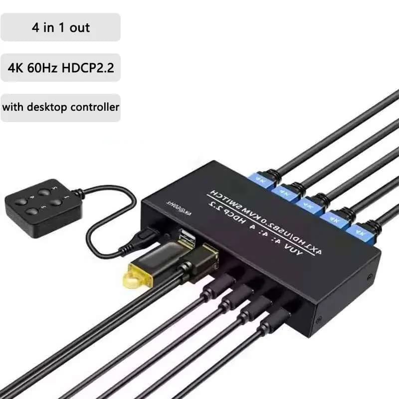 Switch KVM 4 in 1 output 4K 60Hz HDMI compatible switcher USB HDCP2.2 4X1 for 4 PCs Share Monitor Mouse Keyboard 4 ports