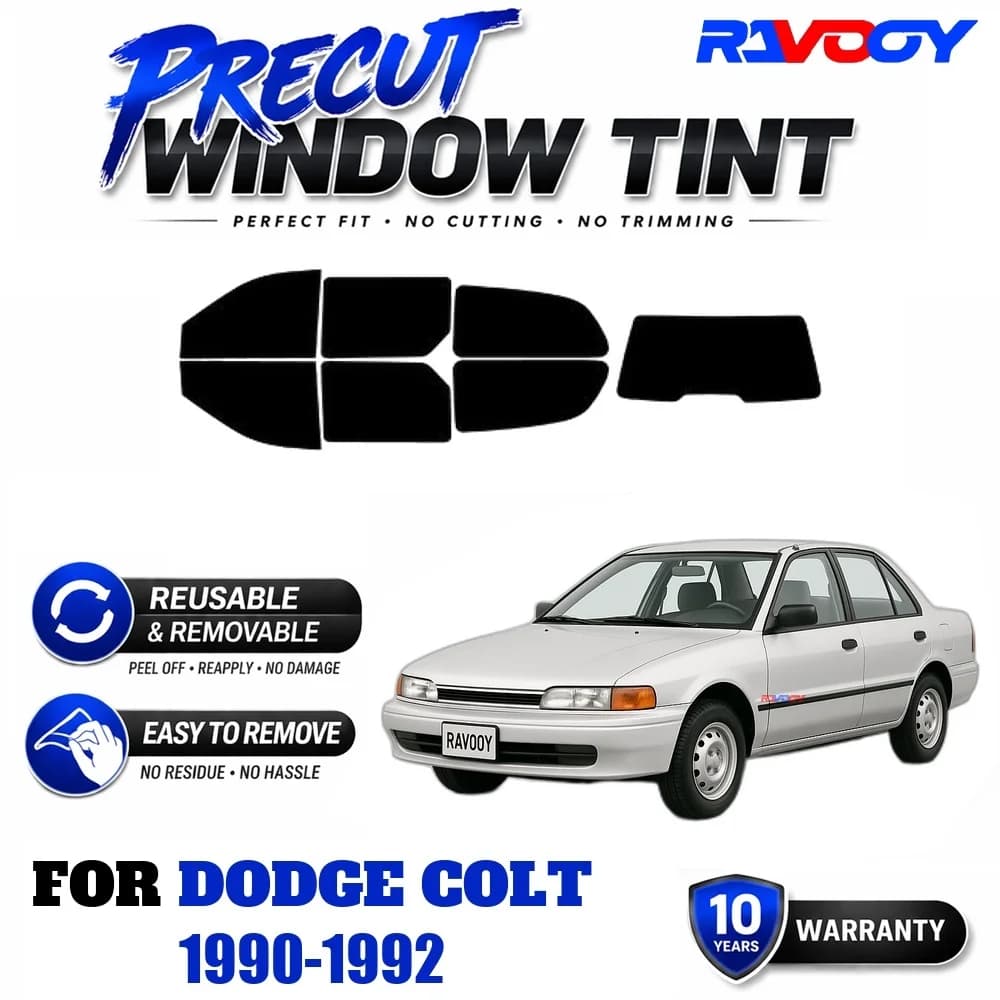 RAVOOY Precut Window Tint, Reusable Removable EPU Film, Custom Fit for Dodge Colt 1990-1992, UV Heat Protection