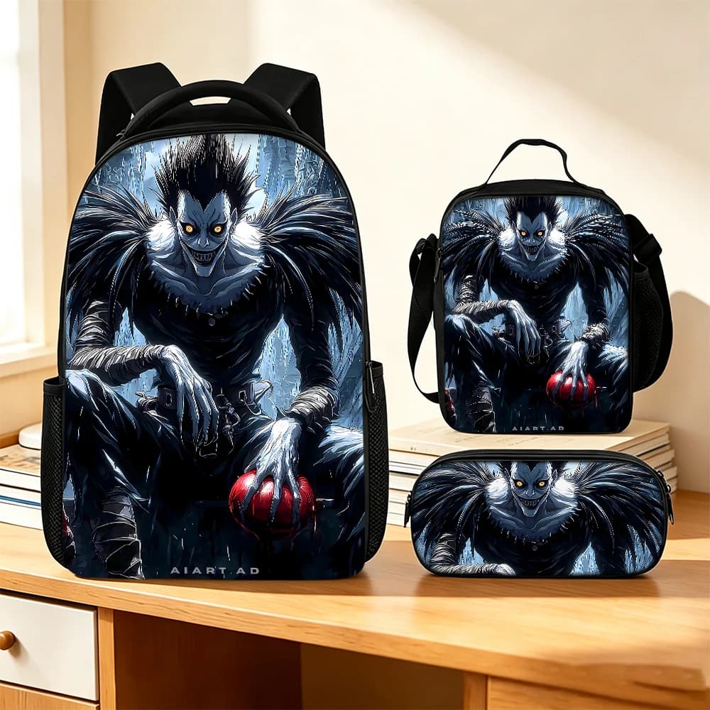 Three Piece Set Backpacks Lunch Bag Pencil Case for Women Man Best Gifts 3D DEATH NOTE Cartoon Anime School Backpack for Adults