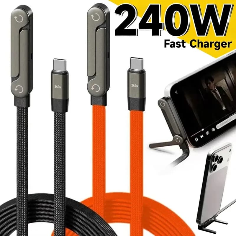 Cavo di Ricarica Rapida PD 240W con Supporto Pieghevole 2 in 1 Regolabile per Telefono e Tablet, per Gaming Mobile e Ufficio