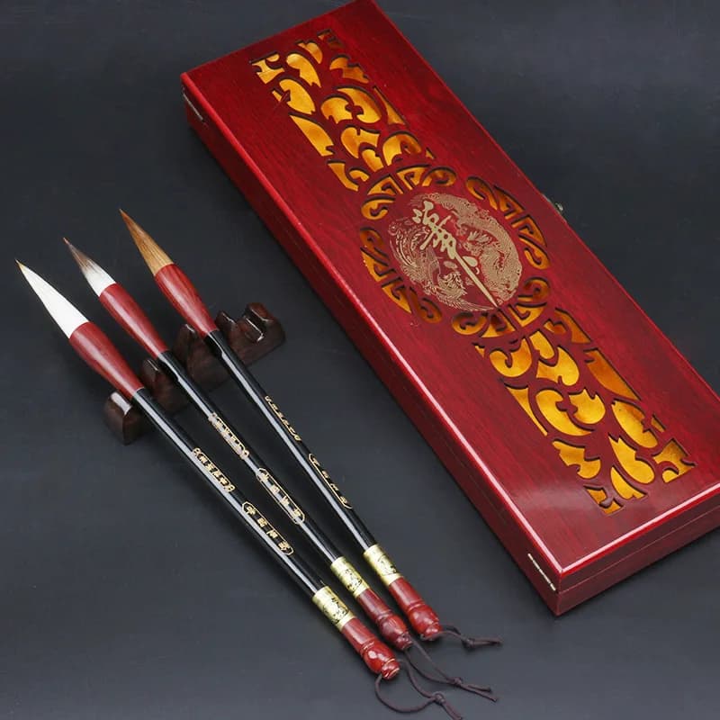 Three-pack Of Sheep Hair And Wolf Hair Brush Set Chinese Traditional Calligraphy And Painting Practice Professional Supplies