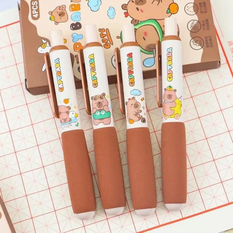 4 pezzi cartone animato capibara stampa penne gel spugna impugnatura morbida penne gel ad asciugatura rapida set ufficio scuola kawaii studente forniture di cancelleria