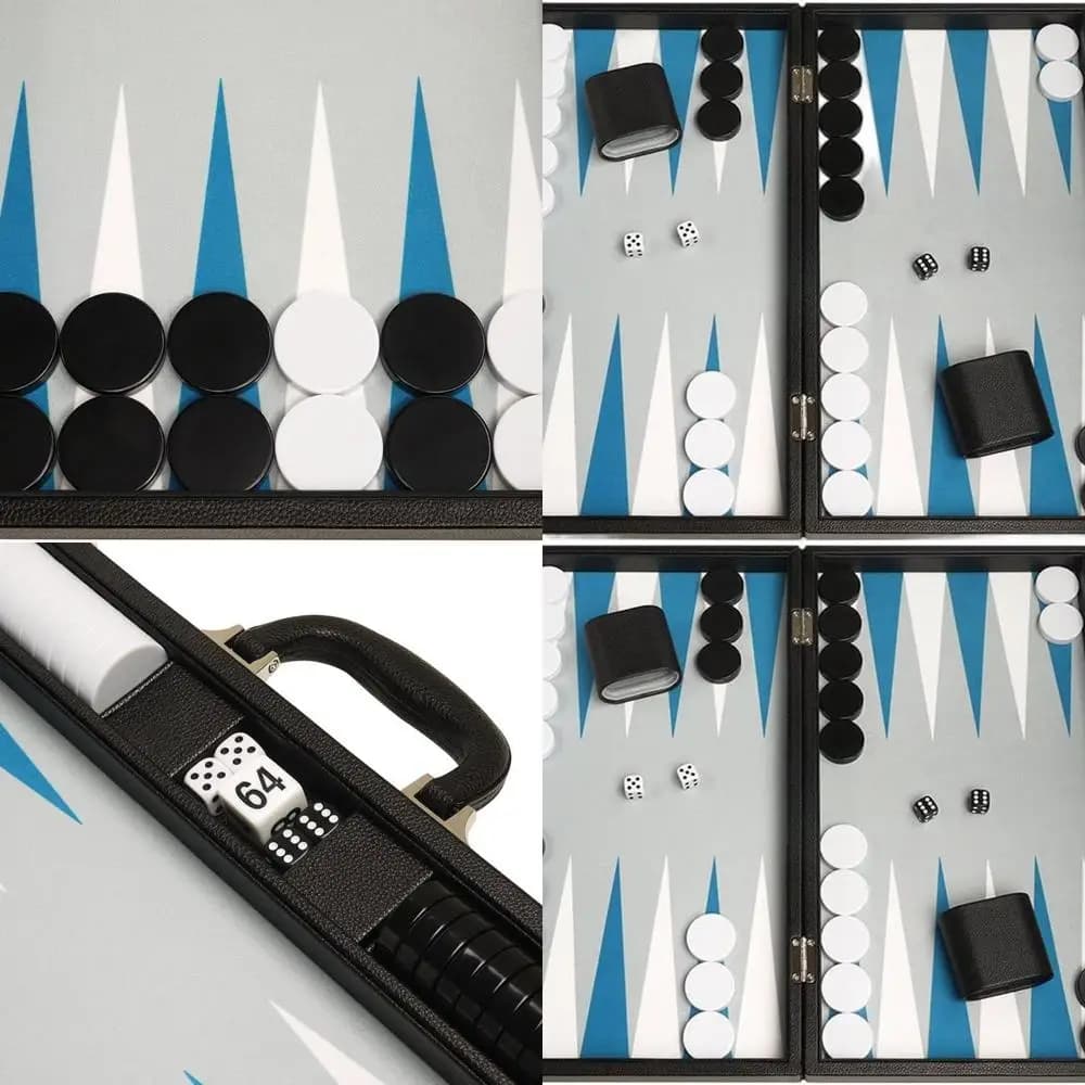 Elegante tavola da backgammon 19 Deluxe - Spaziosa - Accenti neri, bianchi e blu astrale