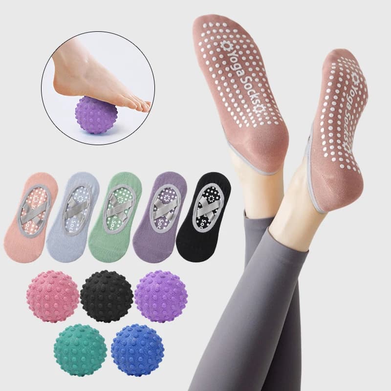 Breathable Yoga Socks with TPR Foot Fascia Ball Women Silicone Non-Slip Bandage Ladies Ballet Dance Fitness Workout Cotton Socks