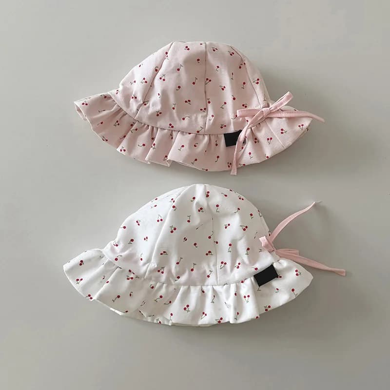 Summer Baby Girl Sun Hat Sweet Cherry Bow Infant Bucket Hats Korean Panama Soft Cotton Kids Fisherman Caps