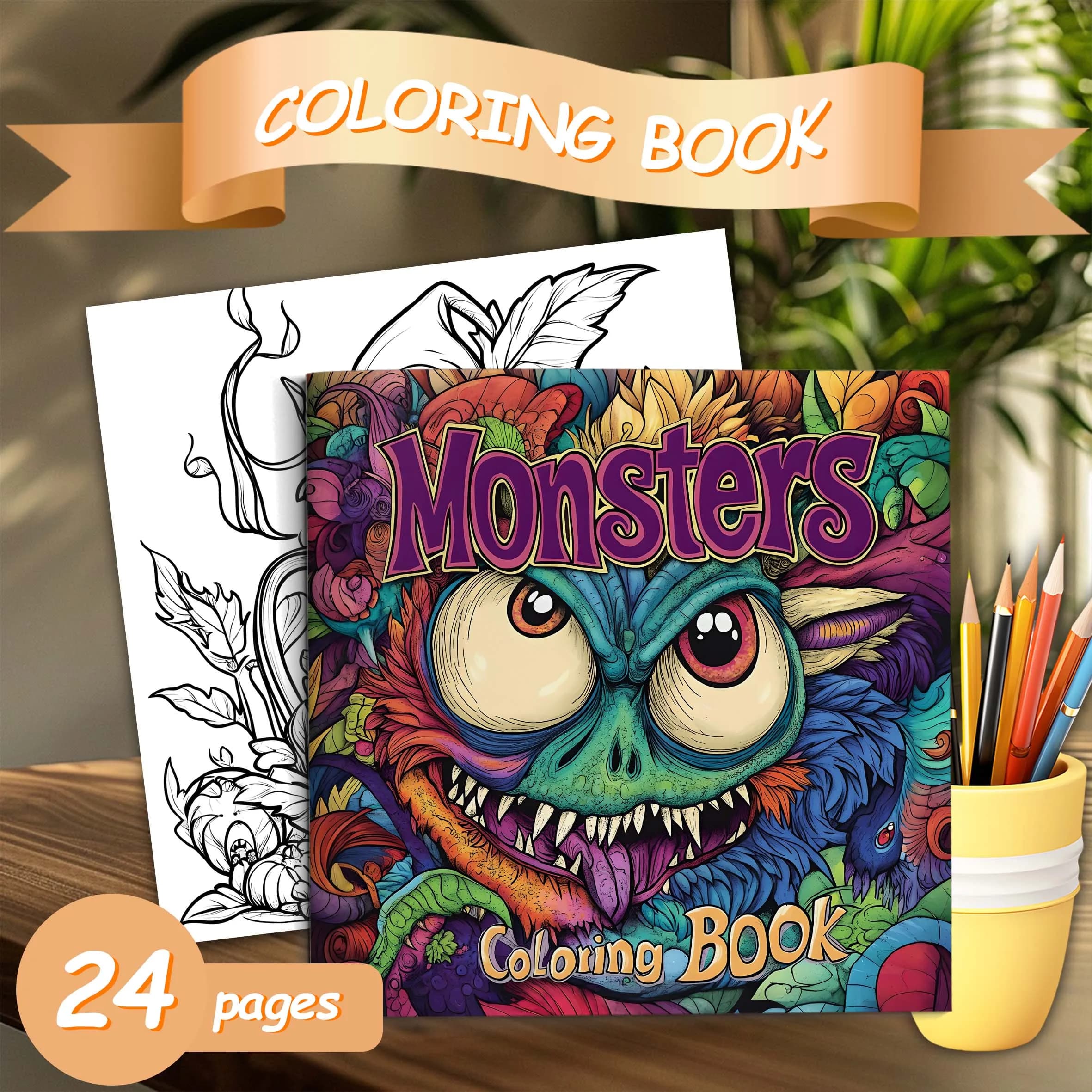 Adult Monster Art Coloring Book 24 Pages Easy Line Drawing Graffiti Painting Book Stress Relief Kill Time Perfect Birthday Gift