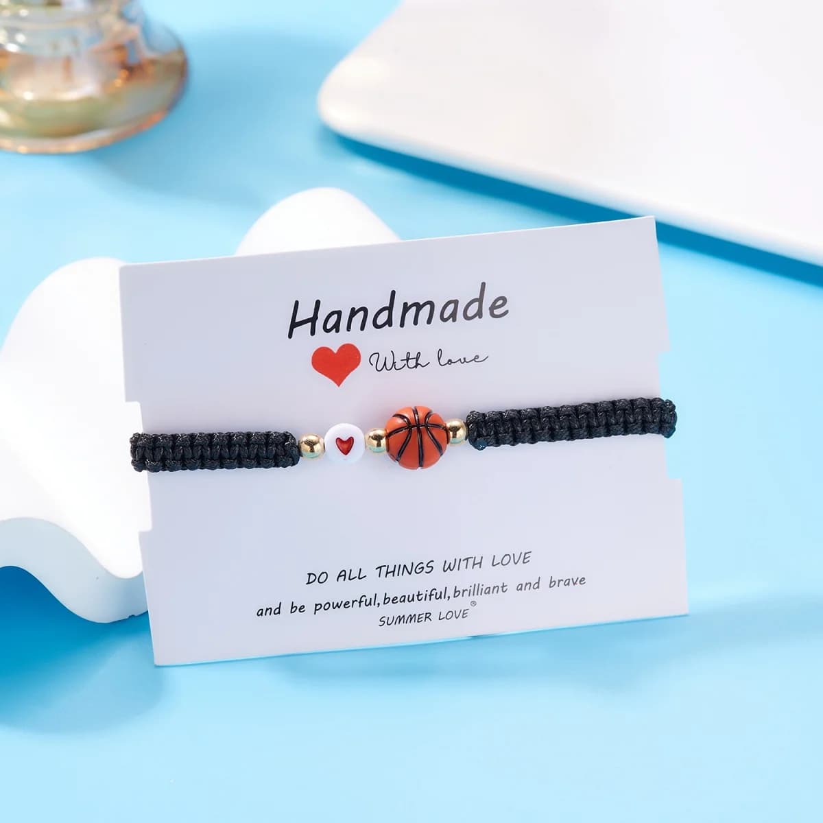 Bracciale sportivo in corda intrecciata con palla Cuore acrilico Pallavolo Tennis Basket Calcio Bracciale da baseball per donna Uomo Gioielli regalo