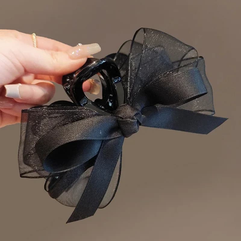 1pc Black Mesh Bow, Grab Clip, Multiple Hair Clips, High-end Headpiece, Elegant Shark Clip