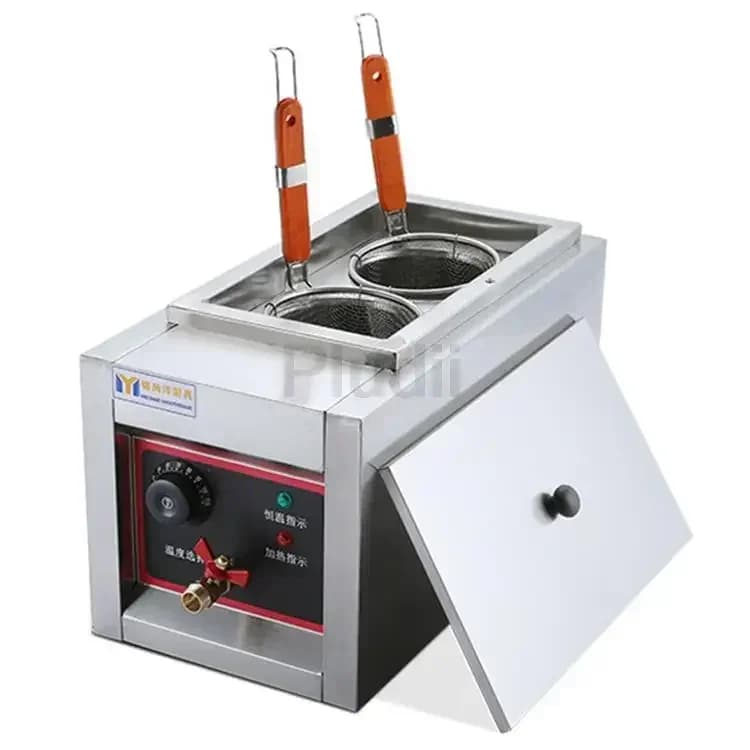 Cuocipasta elettrico commerciale da tavolo per noodle/farina, cestelli doppi in acciaio inossidabile, caldaia, fornello da cucina, 2000W