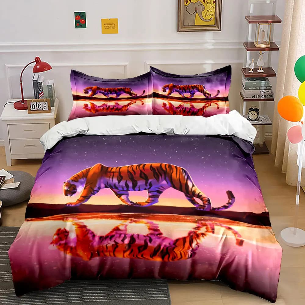 Graceful Tiger at Dusk Reflection Printed Duvet Cover Set1 Duvet Cover+2 PillowcaseMulti Size Bedroom Bedding Decor
