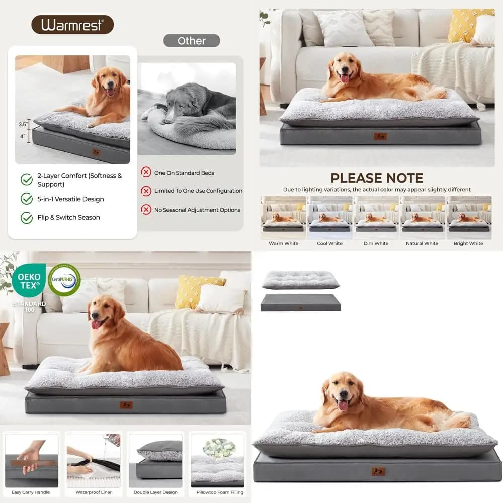 Letto con cuscino in peluche lavabile per cani di taglia media a grande con base in pelle impermeabile, 47x39 grigio