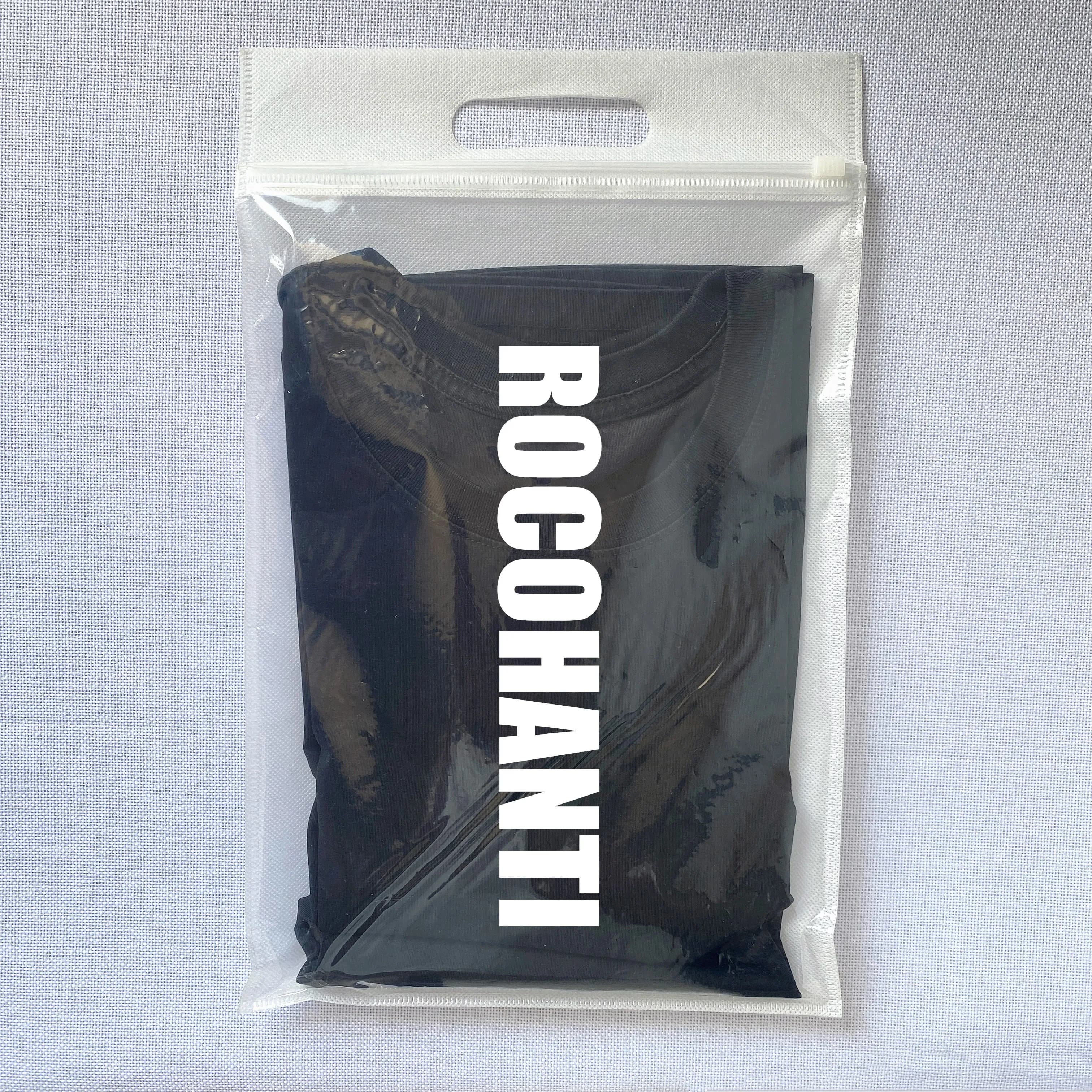 50pcs Custom Logo Printed Transparent Plastic Non-woven Zipper Bags with Handle Reusable Gift Packaging Bag Handbag for Clothing
